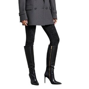 Simons Icone black stretchy velour spotted animal print cropped leggings S